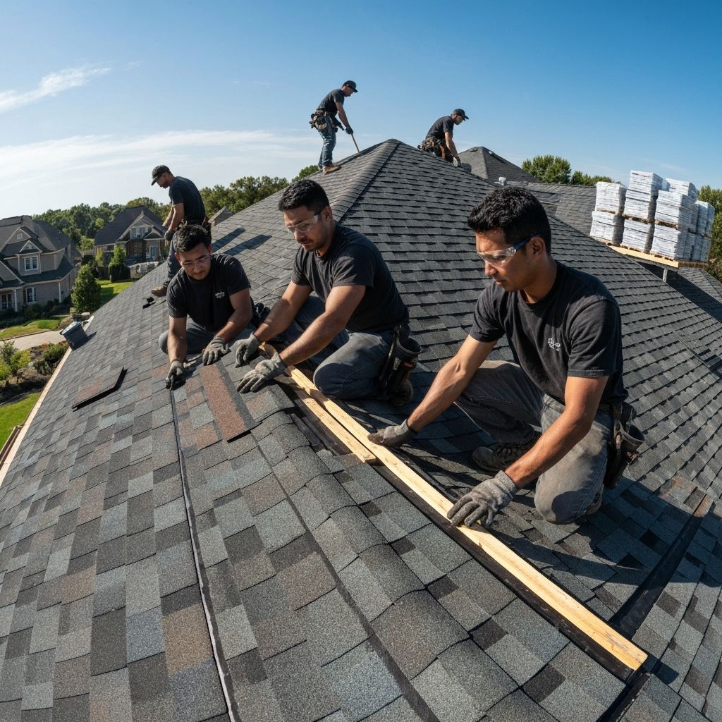Professional roof installation in progress